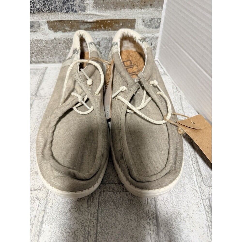 Hey Dude Wally Linen Natural Khaki Shoes Men Size 7 New
